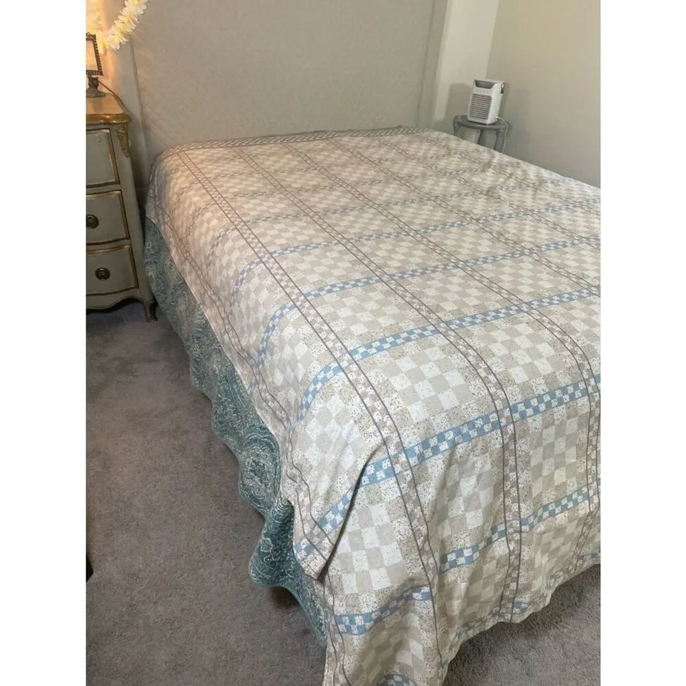 Steven’s Vintage flat sheet Blue Beige checkered 70s retro Full size